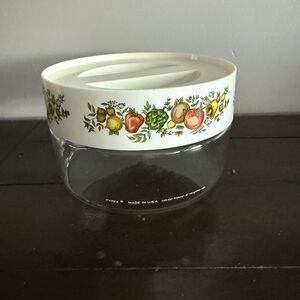 Pyrex Clear Glass Container with Fruit Motif Lid.